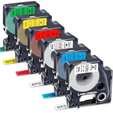 Imagem de Etiqueta Orison-Replacement para Dymo D1 Etiquetas Fita Combo Conjunto 40913 40910 40918 40916 40917 40919 para LabelManager 160 260P 210D 450D, 9 mm 3/8" L x 23' L-6 Cartuchos