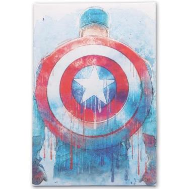 Imagem de Open Road Brands Decoração de parede em tela emoldurada para galeria do Capitão América da Marvel - Arte de parede do Capitão América para homem caverna ou sala de cinema