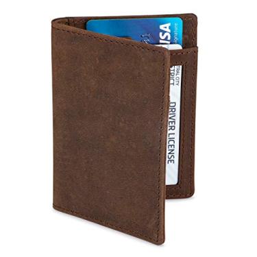 Imagem de Carteira masculina de couro premium para cartão de crédito, carteira de identidade da NKPT, Brown Crazy Horse, One Size