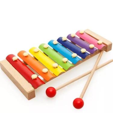Imagem de Xilofone de Madeira Metalofone Infantil 8 Notas Brinquedo Colorido Van