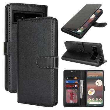 Imagem de SunYoo Capa carteira para Google Pixel 6a com suporte para cartão, capa carteira Pixel 6a para homens e mulheres, capa de telefone flip de couro à prova de choque com fivela magnética - preta
