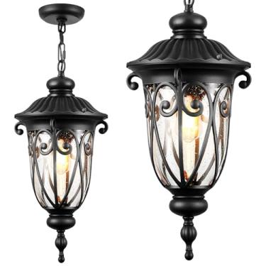 Imagem de VIANIS Luzes Pendentes Externas Extragrandes Para Varanda, Luz Suspensa Externa De 21,3 Pol., Luz Suspensa Preta À Prova D'Água Para Varanda, Luz Pendente Externa Antiferrugem Para Casa, Porta, Esti