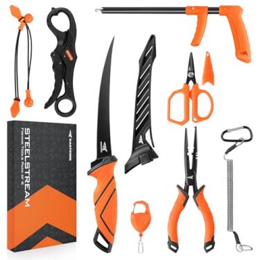 Imagem de KastKing Kit De Ferramentas De Pesca Steelstream 8 Peças - Alicate De Pesca Com Cordão, Faca De Filé, Pinça De Lábio De Peixe Flutuante, Tesoura De Trança De Pesca, Retrator De Ferramenta, Removedor