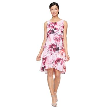 Imagem de S.L. Fashions Vestido de festa feminino em camadas, vestido de convidada de casamento (tamanhos pequenos e regulares), Rosa Multi, 48