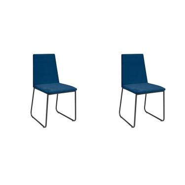 Imagem de Kit 2 Cadeiras De Jantar Cozinha Industrial Lexa Veludo Élpis Móveis Azul Marinho Preta