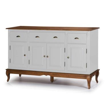 Imagem de Balcão Buffet 4 Portas 3 Gavetas 60805 Hannover Linz Móveis - Branco/Imbuia Glazer