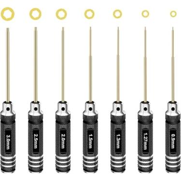 Imagem de RCpow Conjunto de chaves hexagonais Allen de 0,9 mm, 1,27 mm, 1,3 mm, 1,5 mm, 2,0 mm, 2,5 mm, 3,0 mm, kit de ferramentas de controle remoto de titânio para modelos de helicópteros de controle remoto