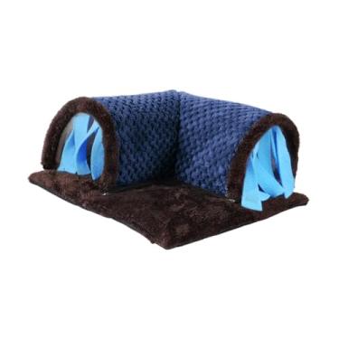 Imagem de ＡＷＨＡＯ Pequenos Animais Tunnel da cobaia esconderia, 2 em 1 cama e túnel Tubo de esconderijo de pequenos animais para chinchila, Marrom E Azul