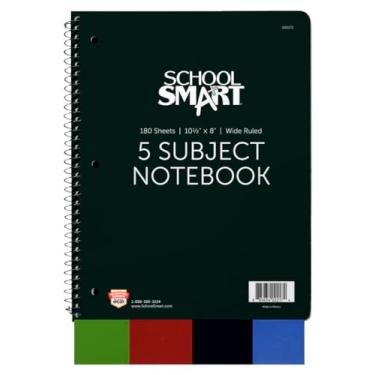 Imagem de School Smart Caderno pautado largo com 5 matérias, espiral não perfurado, 26 x 20 cm