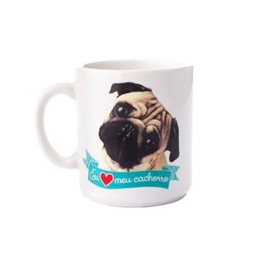 Imagem de Caneca Porcelana Eu Amo Meu Cachorro Pug 270ml