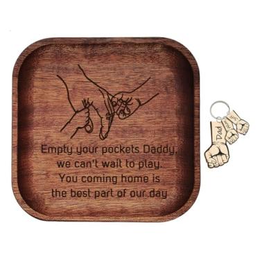 Imagem de Empty Your Pockets Bandeja de madeira para papai, dia dos pais, bandeja de armazenamento de chaves de madeira gravada com chaveiro, presente masculino para papai e aniversário