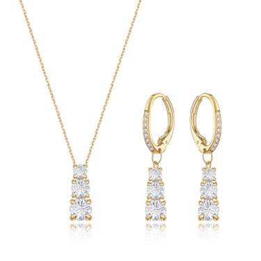 Imagem de EleQueen Colar redondo trilogia brincos pendentes com fecho de alavanca para mulheres, conjunto de cristais austríacos para o dia dos namorados/dia das mães/presente de Natal, Cristal austríaco