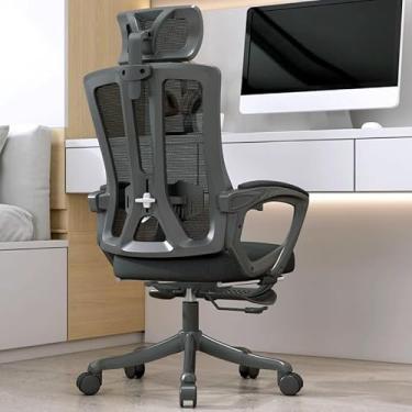 Imagem de Lzyjckh Cadeira de escritório ergonômica de malha com apoio para os pés, Cadeira de mesa de escritório em casa Cadeira de mesa executiva para computador para casa, escritório, jogos,Black a