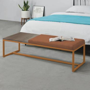 Imagem de Calçadeira Recamier Londres 160cm Industrial Bronze Suede Terracota Tampo Quadrado mdf Nogal - Ahz Móveis