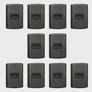 Imagem de Conjunto com 10 Tomadas 2p + t 10A 250v, Modular, com Placa 4x2 e Suporte Grafite