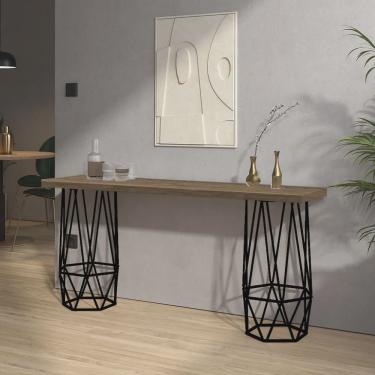 Imagem de Mesa Aparador Buffet Balcão Caleb 90 cm Industrial Ferro Preto Tampo 100% mdf Freijó -...