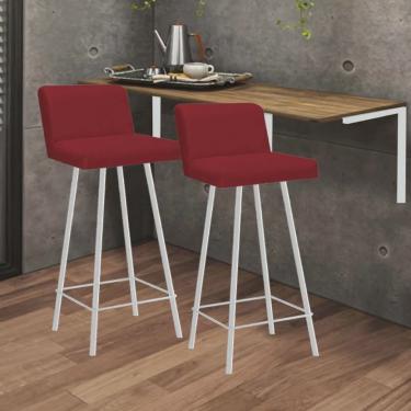 Imagem de Kit Mesa Suspensa de Parede Fixa mdf Rústico + 2 Banquetas Lexi Ferro Branco Corino Ver...