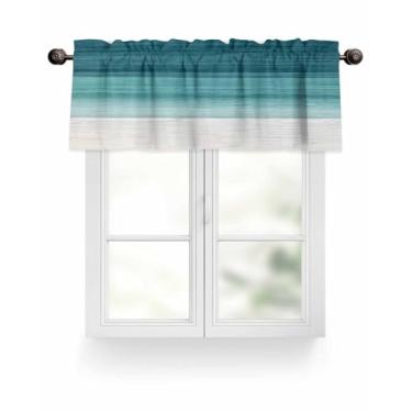 Imagem de Cortina verde azul-petróleo degradê para cozinha sanefa moderna abstrata para janelas cortinas curtas com filtro de luz rústica bolso para varão tratamento de janela para quarto sala de estar 106,7 cm