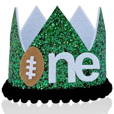 Imagem de APAEAT 1st Birthday Football Party Crown Hat One Green Number 1 Hat for Rugby Party Headwear Boy First Year Down Birthday Party Decorations