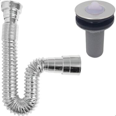 Imagem de Dona D Cor, Kit Valvula Lavatório ABS e Sifao Cromado Sanfonado Universal Extensivel Tampa Inox Pequena Kit Banheiro Ralo De Pia 7/8 Lavatorio Tubo Ajustável Cuba