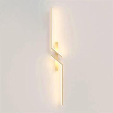 Imagem de HOSETEON Arandela de parede dourada, linear moderna, luminária de parede, arandelas de parede rasgadas longas, luminária de parede de metal dourado r g quarto, oom