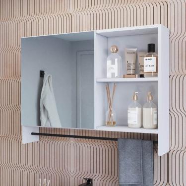 Imagem de Armário Espelheira para Banheiro com 1 Porta 1 Toalheiro e Nichos Branco