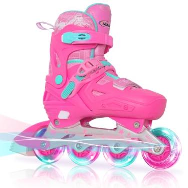 Imagem de Nattork Patins em linha para meninas e meninos, crianças, 4 tamanhos, patins em linha ajustáveis com rodas iluminadas, patins iluminadores para iniciantes para crianças e adultos, jovens,