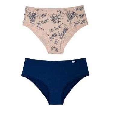 Imagem de Kit Calcinha Del Rio Feminina 2 Peças Cós Largo - DELRIO, Azul, Bege, 