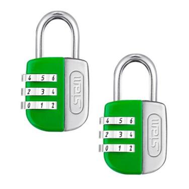 Imagem de 2 Cadeado Stam c/ Segredo 25mm Color Life p/ Mala Bolsa Armário, Verde