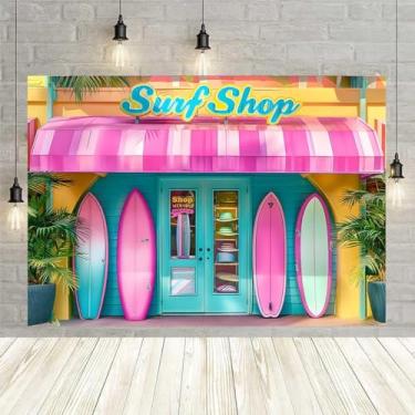 Imagem de Summer Surf Shop Pano de fundo com tema de prancha de surfe havaiana infantil decoração de festa de aniversário verão praia tropical surfe fundo de chá de bebê feriado aniversário (20 x 15 cm)