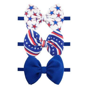 Imagem de Lanmerry Arcos para bebês meninas 4 de julho, acessórios de cabelo para meninas, laços patrióticos, bandeira do Dia da Independência, laço de cabelo