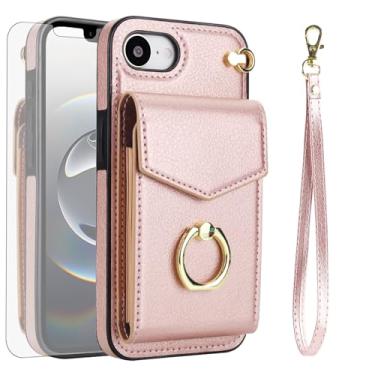 Imagem de Asuwish Capa de telefone para iPhone 16e/SE 2025/SE 4 capa carteira com protetor de tela de vidro temperado e anel de bloqueio RFID porta-cartão celular i Phone16e i16e 16 e SE4 4ª geração 16eCase