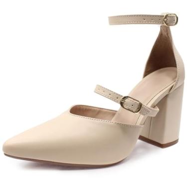 Imagem de Scarpin Re&Ton Confortável Salto Médio Grosso SC13 (Bege, BR, Adulto, Numérico, 39)