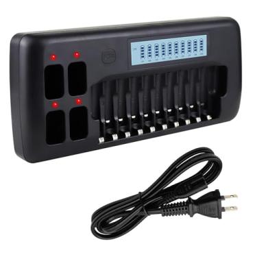 Imagem de Carregador de bateria universal LCD de 14 compartimentos para baterias recarregáveis de 1,2 V AA AAA 9V NIMH NICD