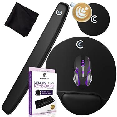 Imagem de Descansos de pulso premium para teclado e mouse pad – almofada de espuma de memória, preto – suporte ergonômico para descanso de braço de pulso para laptop, mesa e jogos – Alívio da síndrome do túnel do carpo