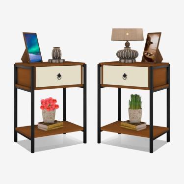 Imagem de Conjunto Mesas De Cabeceira Magali Preto Canela Off White