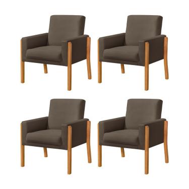 Imagem de Kit 4 Poltronas Sala De Espera Pés Em Madeira Santorini Veludo Marrom - Marrom