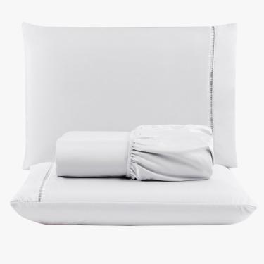 Imagem de Jogo De Lençol Peletizado 400 Fios Queen 3 Peças - Casa - Hotel - Pousada - Branco