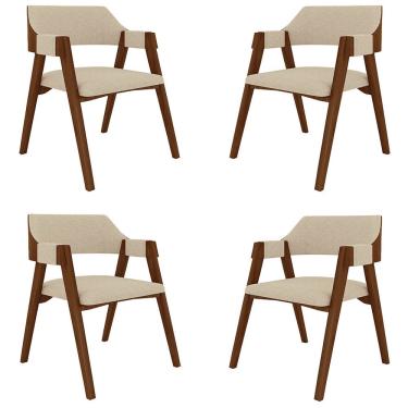 Imagem de Kit 4 Cadeiras Sala De Jantar E Jogos Carteados Madeira Maciça Poker Linho Offwhite/imbuia G42 - Gran Belo