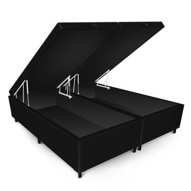 Imagem de Conjunto Gazin New York Preto Box Baú Max Blindado Suede Preto King Size 193x203x68cm