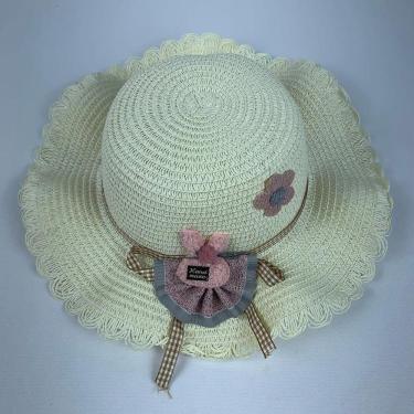 Imagem de Chapéu De Palha Sintética Infantil Moda Praia Com Coelhinho Com Elástico marfim