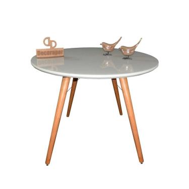 Imagem de Mesa Jantar Pés Palitos Tampo Redondo Vidro Laqueado 110cm Off White