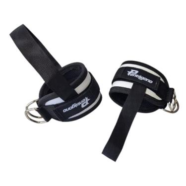 Imagem de Tornozeleira Crossover com Alça para os Pés Pentágono, Dupla Fivela 40mm, Reforçada e Grossa, para Treino de Glúteo, Perna e Coxa, Uso em Polia e Aparelhos de Academia (Branco)