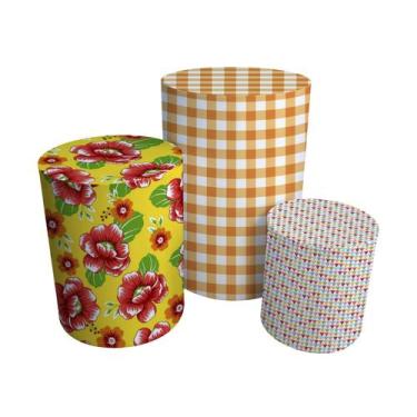 Imagem de Trio Capas Para Cilindro Versátil Festa Junina Chita e Bandeiras  C/ E