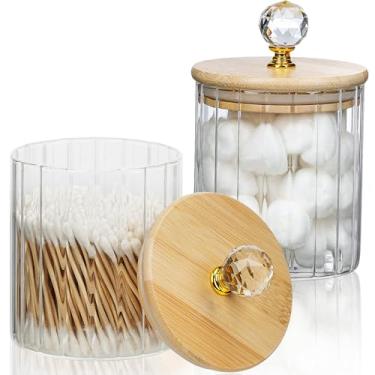 Imagem de EOFJRUC Eof Jruc 2 Unidades Porta-Cotonetes E Dispensador - Vidro Transparente, Organizador De Maquiagem Para Banheiro Bolas Algodão/Cotonetes/Discos Redondos, Pacote Com 500 Ml