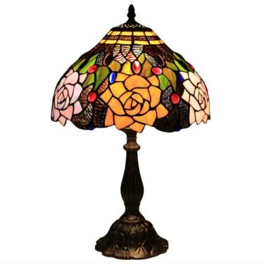 Imagem de tuomoxte Abajur Estilo Tiffany, 12" De Vitral Antigo, Mesa Cabeceira Para Quarto, Sala Estar, Escritório, Com Estampa Rosas, Inclui Lâmpada Led