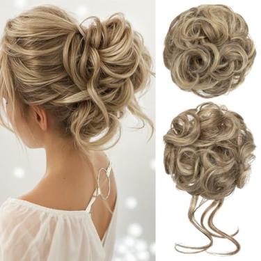 Imagem de CJL HAIR 2 Peças De Cabelo Coque Bagunçado Ondulado Cacheado Sintético Updo Chignon Scrunchies Falsos Rabo Cavalo Extensão Para Mulheres Areia