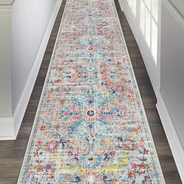 Imagem de Tapete passadeira para hall de entrada Pauwer Boêmio, 0,7 m x 4 m, longo, lavável, para área de entrada, antiderrapante, casa de fazenda, vintage, para lavanderia, cozinha, banheiro, quarto