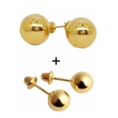 Imagem de Kit Brincos Bola 6mm E 4mm Segundo Furo Ouro 18k 750 - RD Magazine