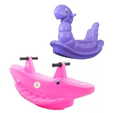 Imagem de Gangorra Infantil Minhoca Feliz Roxa Jacaré Rosa 2 Lugares Colorido - 